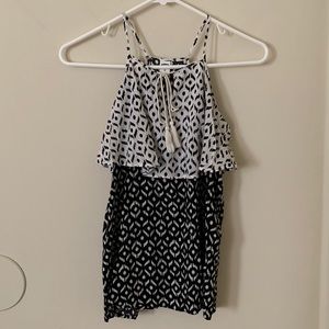 High Neck Sleeveless Print Top